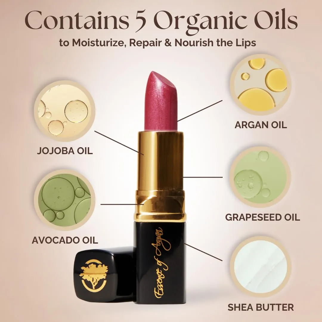 𝗘𝘀𝘀𝗲𝗻𝗰𝗲 𝗼𝗳 𝗔𝗿𝗴𝗮𝗻 Deep Moisturizing Pink Lipstick, Long Lasting Lipstick & Lip Care with Pure Organic Argan Oil, Shea Butter, Jojoba Oil & Aloe Vera Hydrating Lipstick, Precious Pink