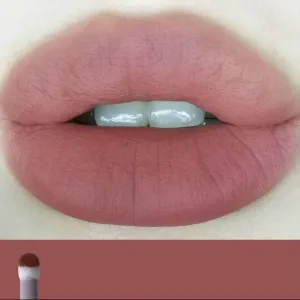 1 PC Beinidar Matte Lip Cream Lip Mud Liquid Lipstick Lip Cushion, Brown Nude Brick Colors Mud Lipstick With Cushion Head (BE11(pink tube), 12g)
