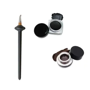 1 Set Silicone Eyeliner Brush, Waterproof Eyeliner Guide Tools, Reusable Eye Liner Kit with Black and Brown Eyeliner Cream, Easy No-Skip Eyeliner Gel for makeup Novices(Black)
