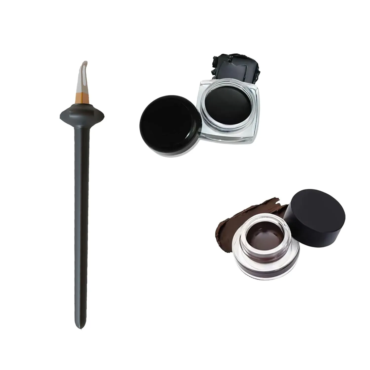 1 Set Silicone Eyeliner Brush, Waterproof Eyeliner Guide Tools, Reusable Eye Liner Kit with Black and Brown Eyeliner Cream, Easy No-Skip Eyeliner Gel for makeup Novices(Black)