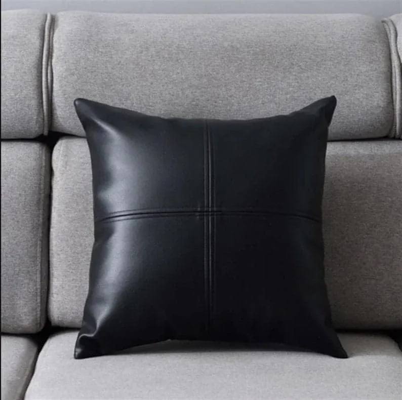 100% Lambskin Leather Pillow Cover - Sofa Cushion Case - Decorative Throw Covers for Living Room & Bedroom, (16 X 16'' Pack of 2, Black)