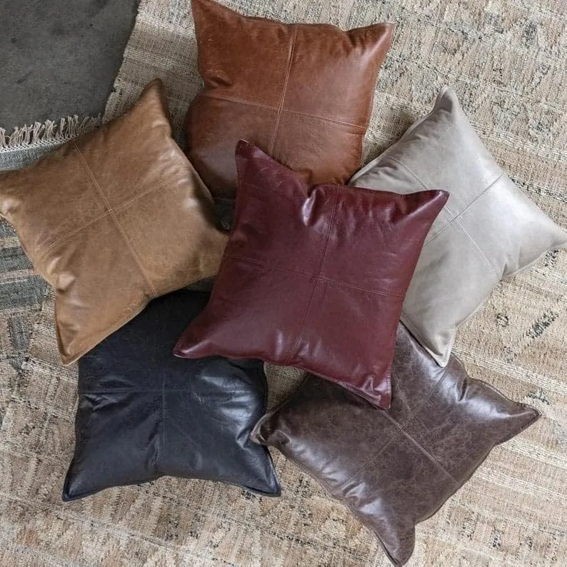 100% Lambskin Leather Pillow Cover - Sofa Cushion Case - Decorative Throw Covers for Living Room & Bedroom, (16 X 16'' Pack of 2, Black)