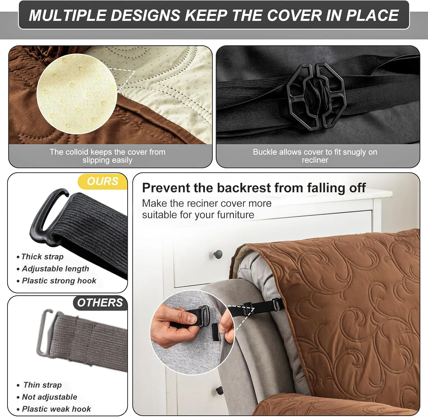 100% Waterproof Recliner Chair Cover, Recliner Chair Covers for Reclining Chair, Non-Slip Fabric Recliner Couch Cover for Living Room, for Pets Kids Protector, Washable (Brown, 28"Recliner Chair)