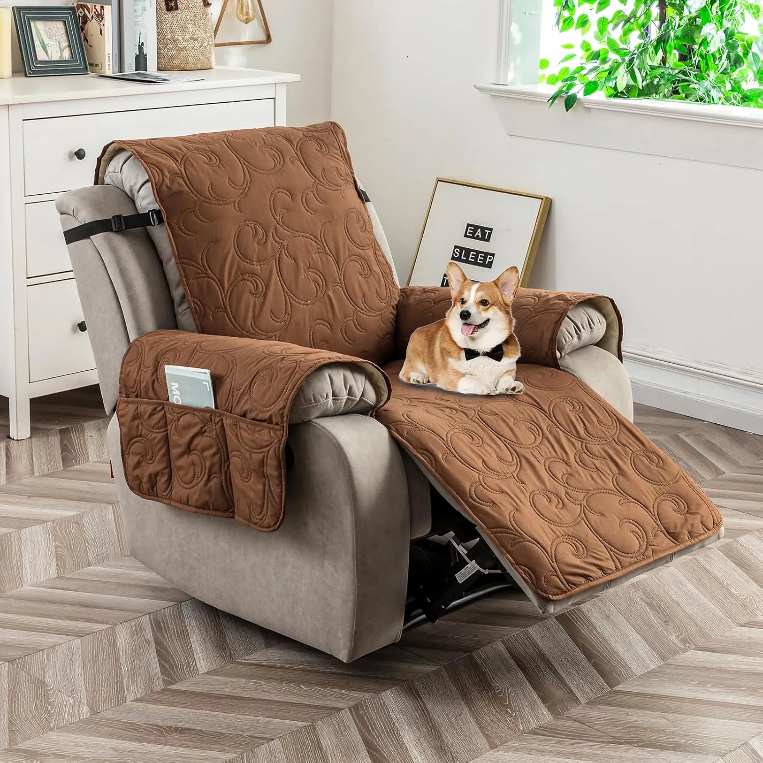 100% Waterproof Recliner Chair Cover, Recliner Chair Covers for Reclining Chair, Non-Slip Fabric Recliner Couch Cover for Living Room, for Pets Kids Protector, Washable (Brown, 28"Recliner Chair)