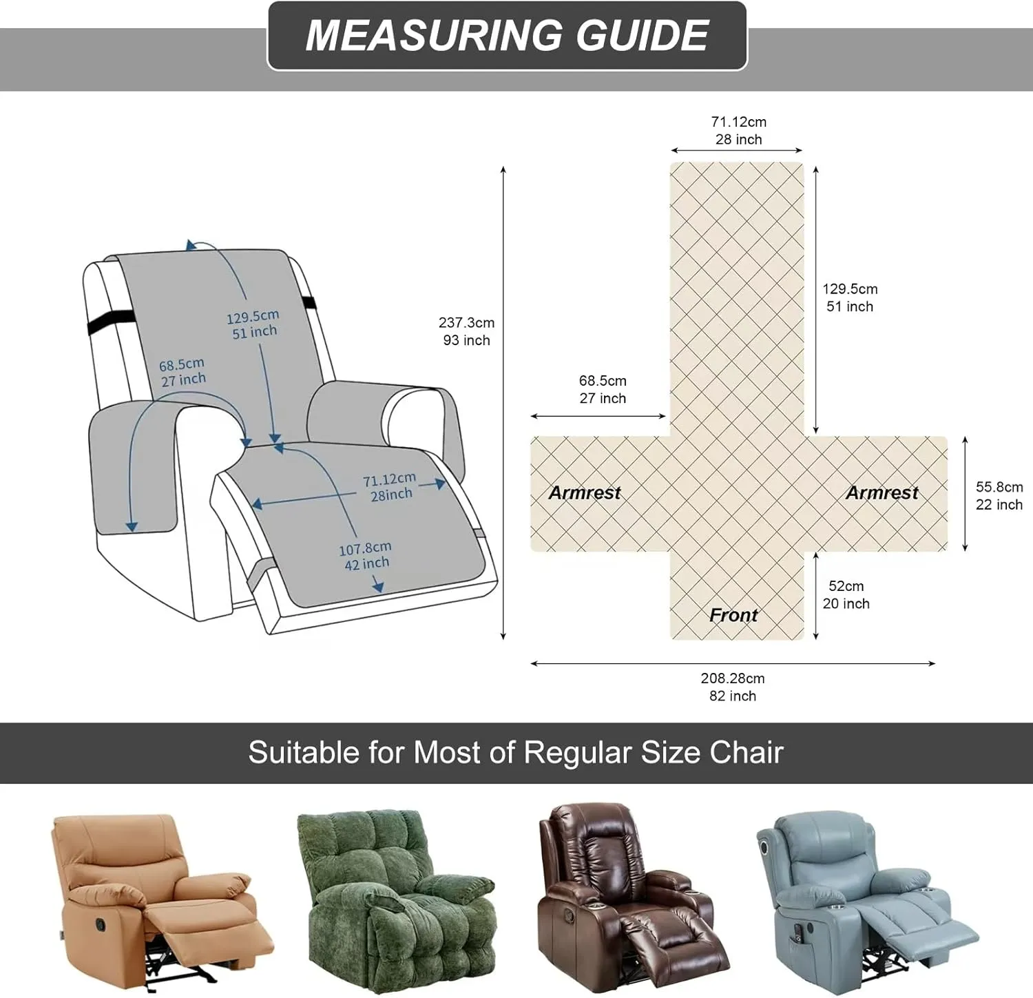 100% Waterproof Recliner Chair Cover, Recliner Chair Covers for Reclining Chair, Non-Slip Fabric Recliner Couch Cover for Living Room, for Pets Kids Protector, Washable (Brown, 28"Recliner Chair)