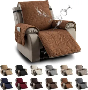100% Waterproof Recliner Chair Cover, Recliner Chair Covers for Reclining Chair, Non-Slip Fabric Recliner Couch Cover for Living Room, for Pets Kids Protector, Washable (Brown, 28"Recliner Chair)