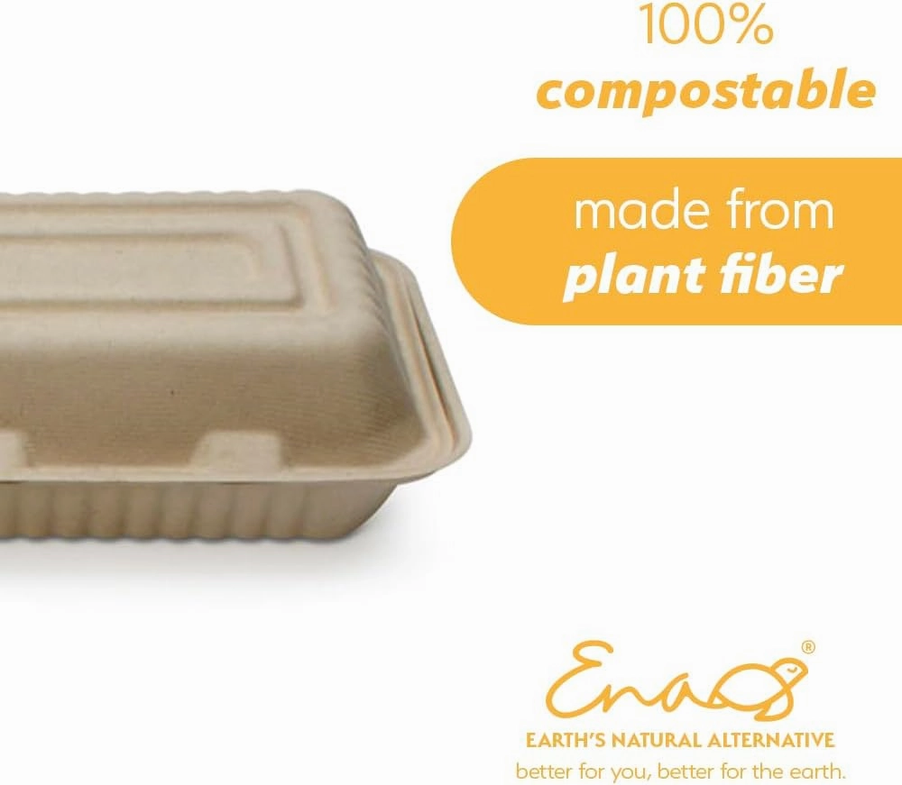 100% Compostable Disposable Food Containers with Lids [9”X6” 500 Pack] Eco-Friendly Take-Out TO-GO Containers, Heavy-Duty, Biodegradable, Unbleached by Earth's Natural Alternative