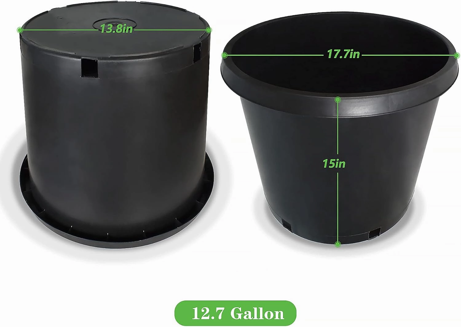 10 Pack Planter Nursery Pots 12.7 Gallon Pots for Plants, Bulk Plastic Flower Pots, Round Black Grower Pots with Drainage Hole for Nursery Garden