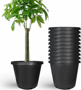 10 Pack Planter Nursery Pots 12.7 Gallon Pots for Plants, Bulk Plastic Flower Pots, Round Black Grower Pots with Drainage Hole for Nursery Garden