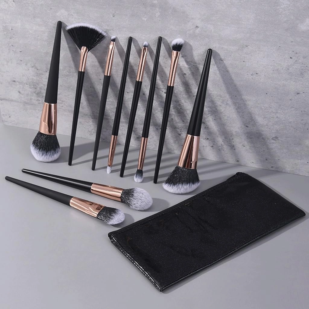 10 Pieces of Black Portable Makeup Brush Set Powder Blusher Brush Eye Shadow Brush Makeup Tools