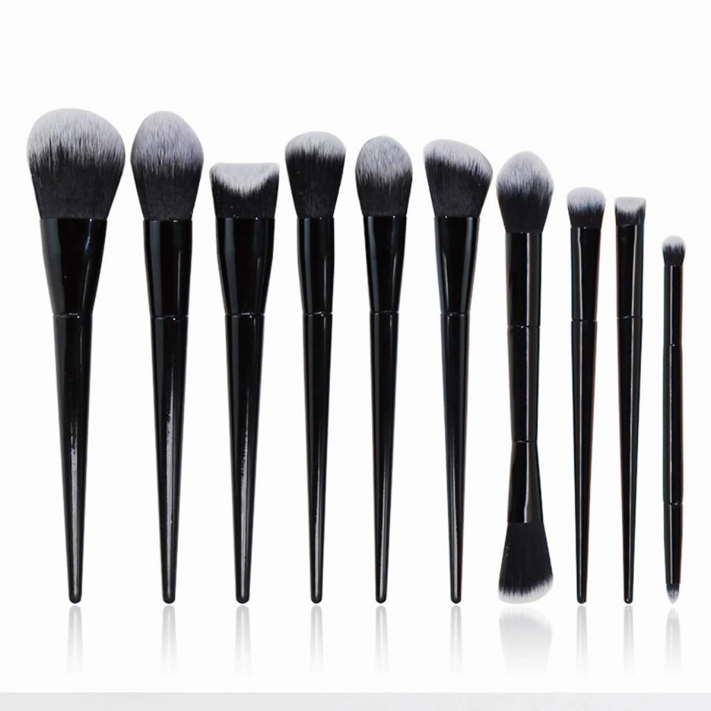 10 Pieces of Makeup Brush Set Full Set of Black Powder Eye Shadow Brush Beauty Tools(As shown,D)
