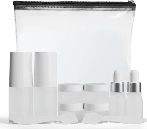 11 Piece Travel Skincare Containers Set - TSA Approved Toiletry Bag & Travel Size Toiletries - Airless & Dropper Bottles for Serums, Moisturizers, & Oils