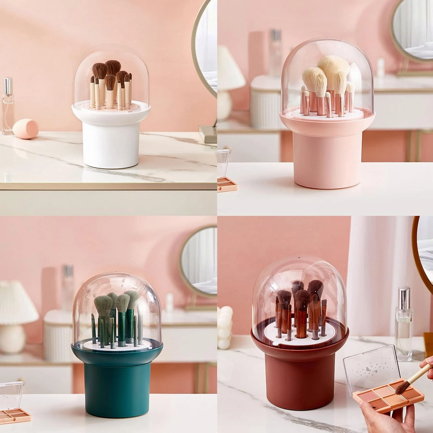 12 Holes Makeup Brush Holder Cosmetics Brushes Storage Box With Lid Polish Eyeliner Container Lipstick Pencil, Green