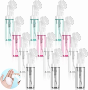 12 Pcs 2 oz Foam Bottle with Brush, 60 ml Travel Sized Foaming Soap Dispenser Empty Plastic Mini Facial Soap Pump Bottles Hand Soap Shampoo Container for Face Wash Lash Skin Care, 4 Color