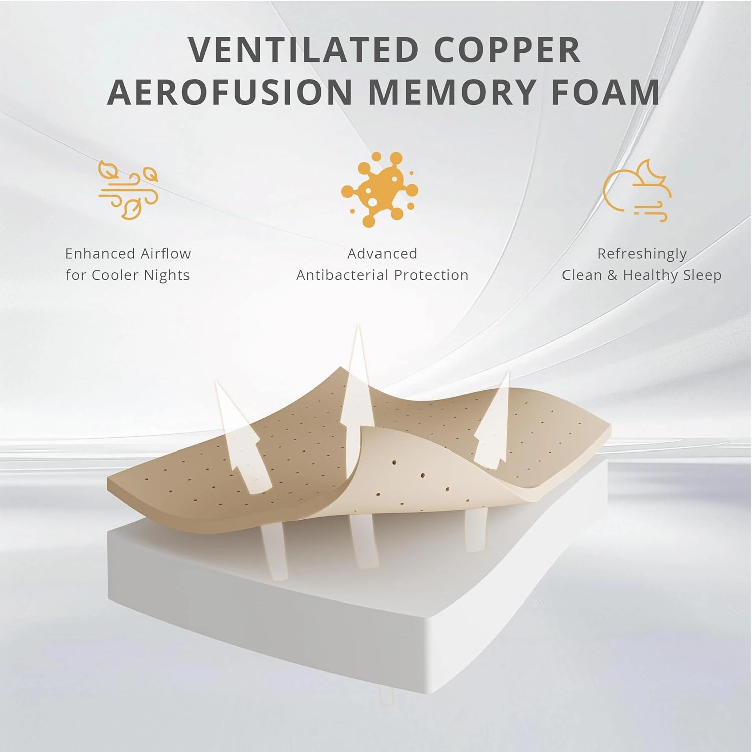 14 Inch Queen Size Memory Foam Mattress in a Box, Copper-Infused Aerofusion Foam & Cooling Fabric Cover, Firm Queen Mattress, Fiberglass-Free, CertiPUR-US Certified, 60”x80”x14”