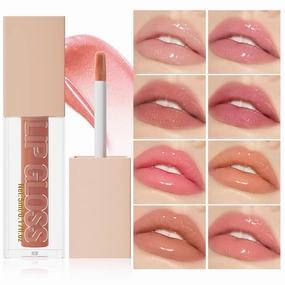 1 Pack of 4 Colors Moisturizing & Plump Lip Gloss, Nude Color & Shimmer Mirror Effect Liquid Lipstick Lip Glaze, Lip Plumper Lip Gloss (Set1 (02-05))