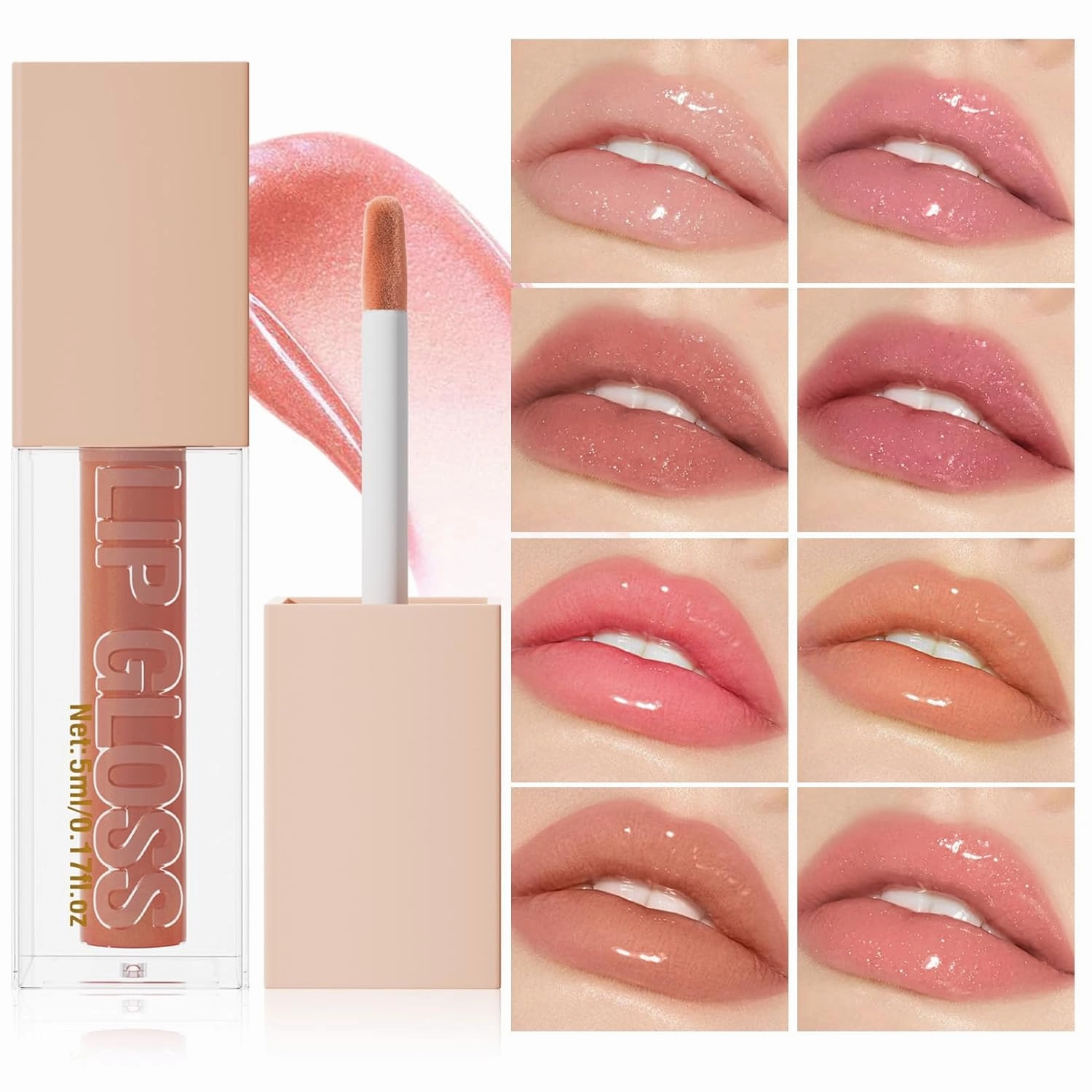 1 Pack of 4 Colors Moisturizing & Plump Lip Gloss, Nude Color & Shimmer Mirror Effect Liquid Lipstick Lip Glaze, Lip Plumper Lip Gloss (Set1 (02-05))