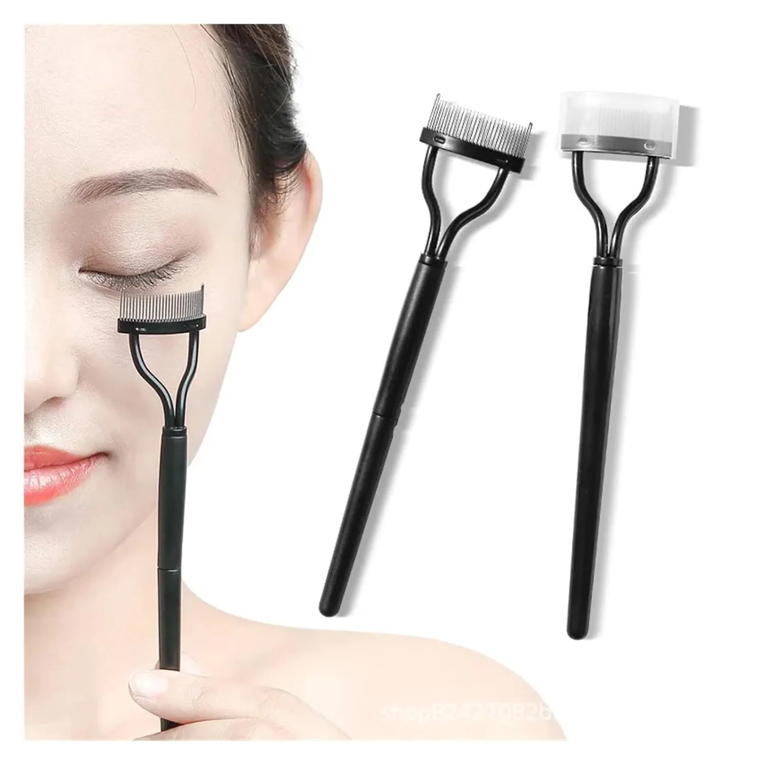 1pc Eyelash Separator Metal Teeth Foldable Eye lash Curler Beauty Makeup Stainless Eyelashs Brush Comb Mascara Curl Make up Tool(B-black)