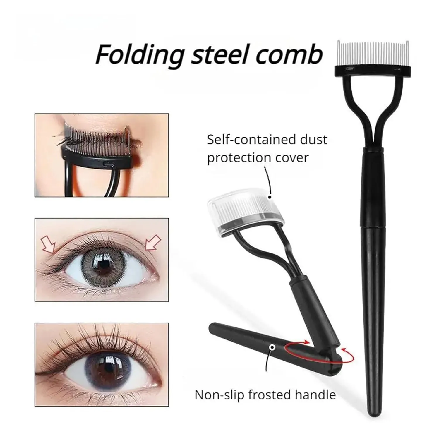 1pc Eyelash Separator Metal Teeth Foldable Eye lash Curler Beauty Makeup Stainless Eyelashs Brush Comb Mascara Curl Make up Tool(B-black)