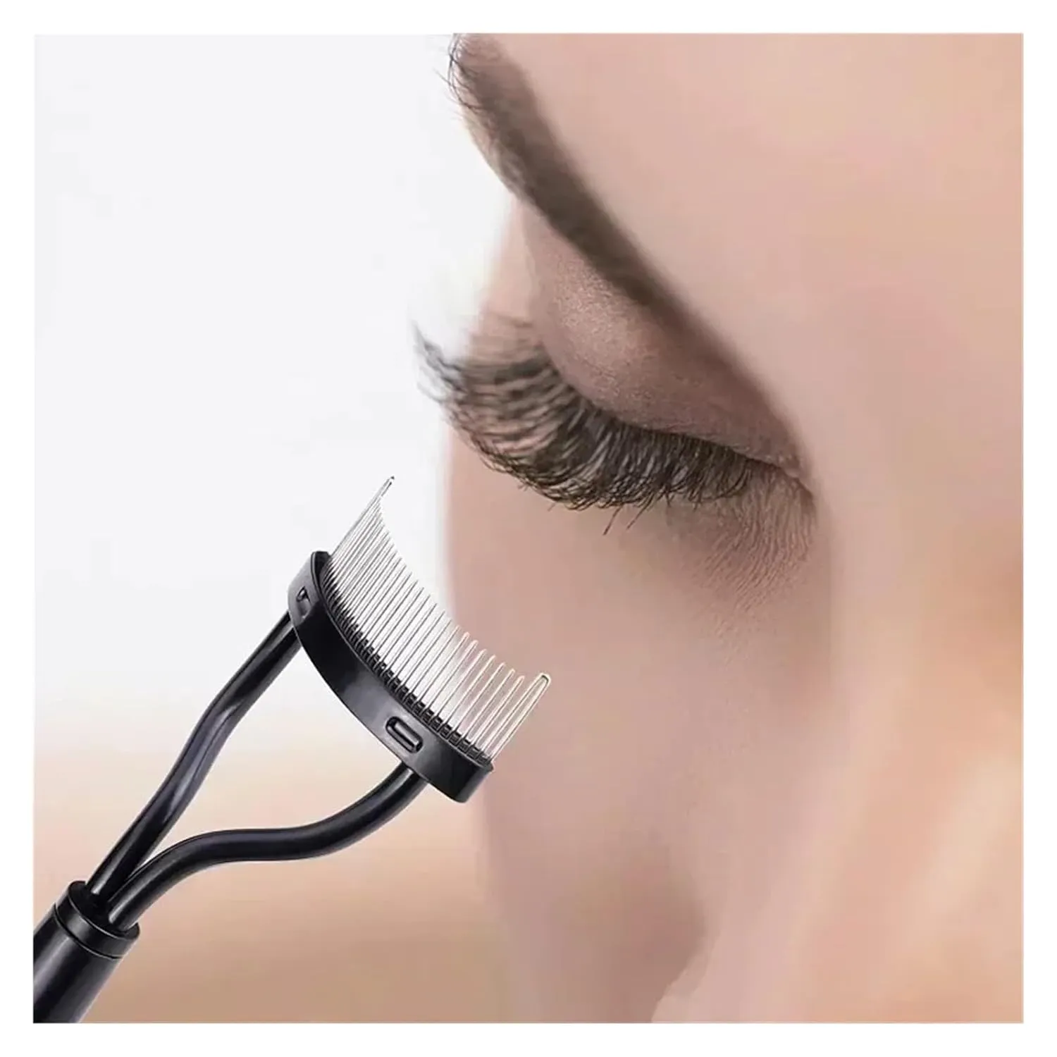 1pc Eyelash Separator Metal Teeth Foldable Eye lash Curler Beauty Makeup Stainless Eyelashs Brush Comb Mascara Curl Make up Tool(B-black)