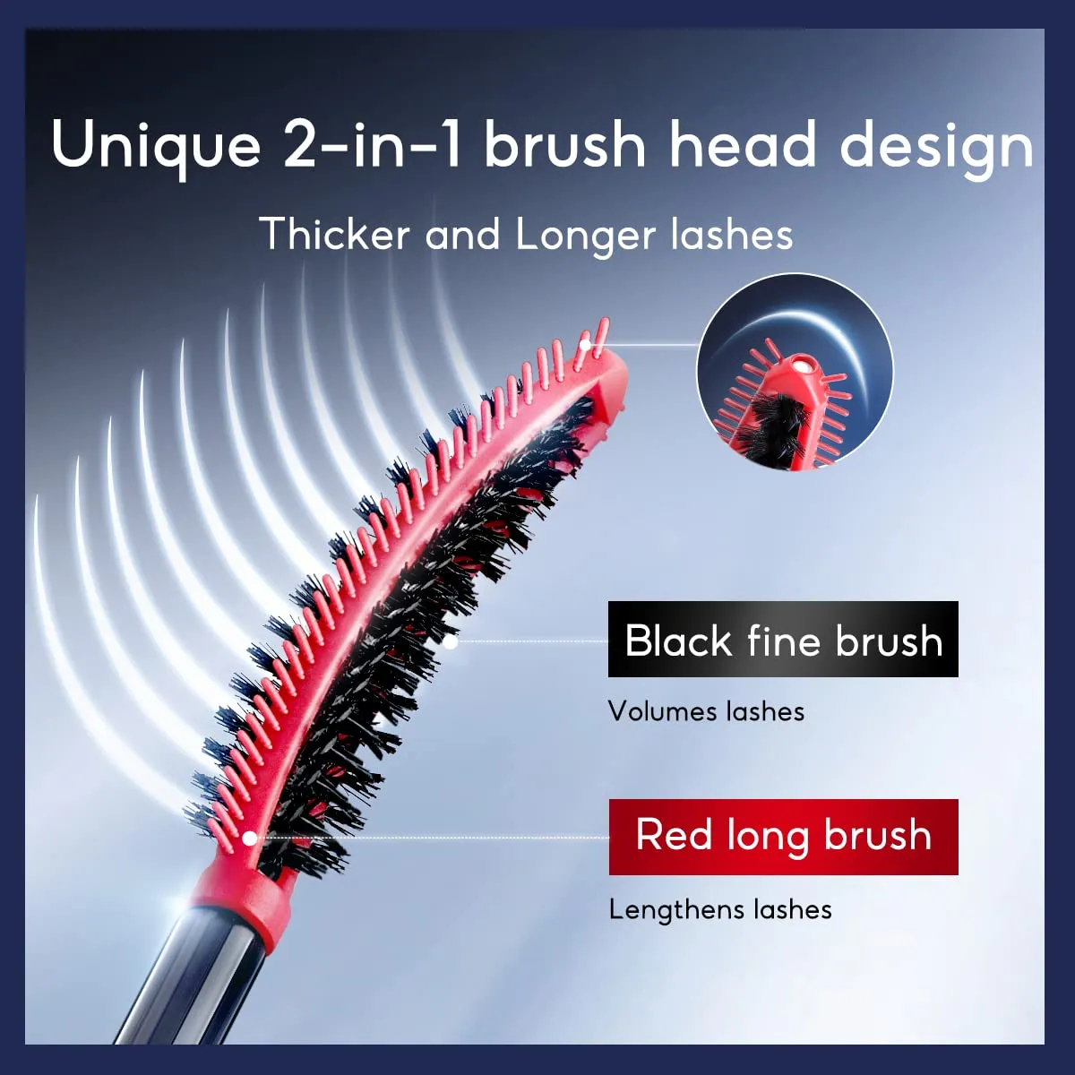 2-in-1 Brush Head Big Eye Mascara, Waterproof, Smudgeproof, Voluming Lengthening Lash, 24H Longlasting, Building Mascara, Very Black, 0.26 Fl Oz