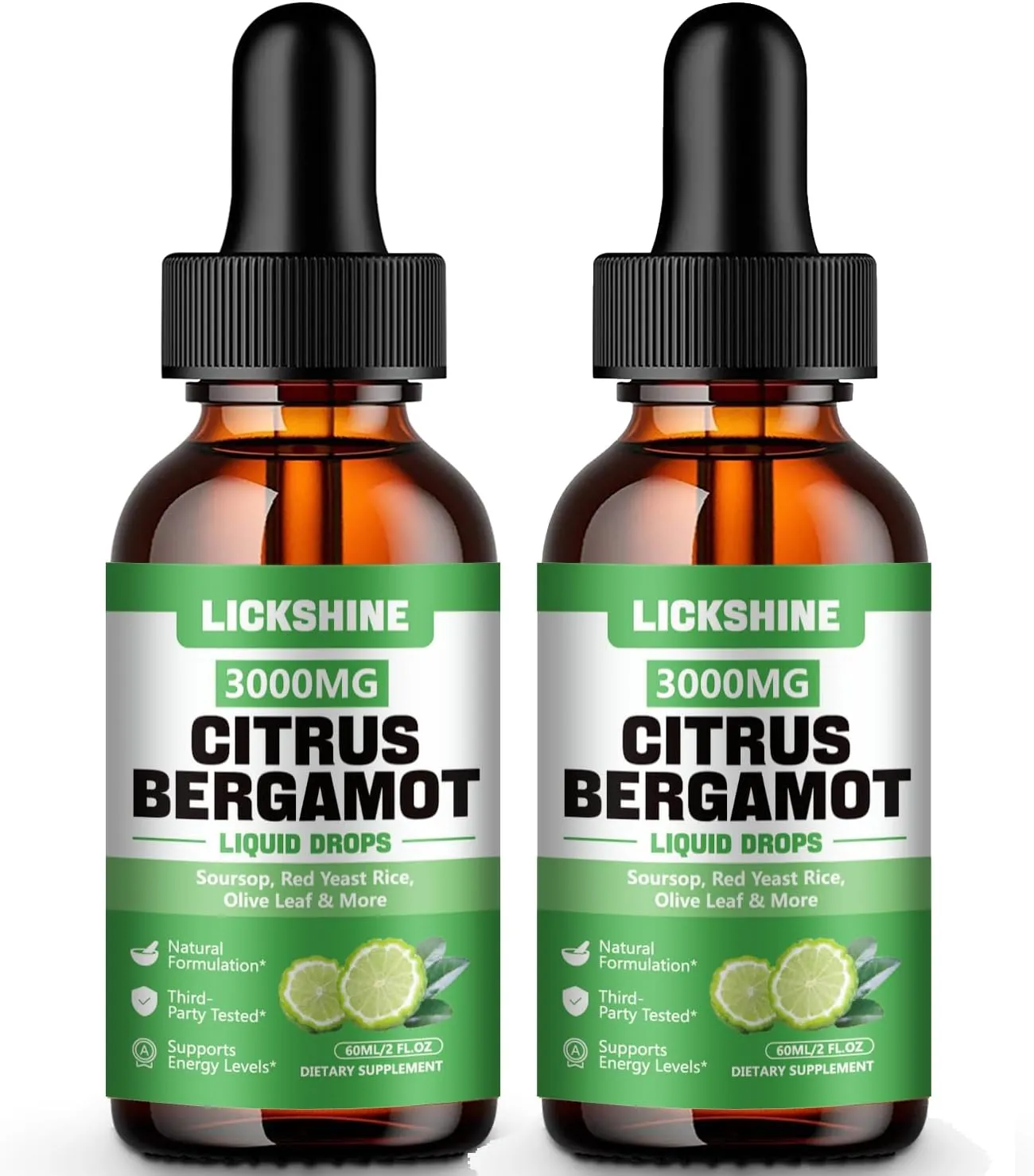 2 Pack 3000mg Citrus Bergamot Liquid Drops - High Absorption - Cholesterol Lowering Supplement for Immune Support Healthy Anti-Aging, Hight Cholesterol - Soursop Bitters Liquid, 4 Fl Oz