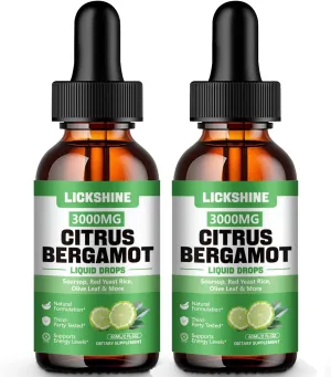 2 Pack 3000mg Citrus Bergamot Liquid Drops - High Absorption - Cholesterol Lowering Supplement for Immune Support Healthy Anti-Aging, Hight Cholesterol - Soursop Bitters Liquid, 4 Fl Oz