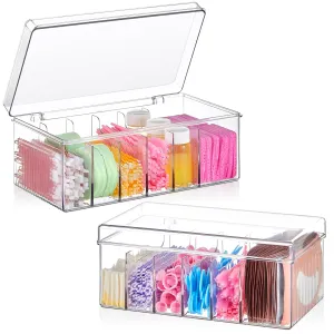 2 Pcs Acrylic Lash Extension Organizers and Storage 6 Divided Eyelash Extension Supplies Storage Box Clear Large Capacity Lash Cart Organizer with Lid for Eyelash Technician Lash Techs