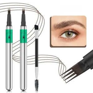 2 Pcs Microblading Eyebrow Pen Set with Eyebrow Brush, 3D Waterproof 4-Tip Precision Eyebrow Pencil, Long-Lasting Natural Fine Stroke Magic Eyebrow Pencil for Women Stay All Day (Brown)