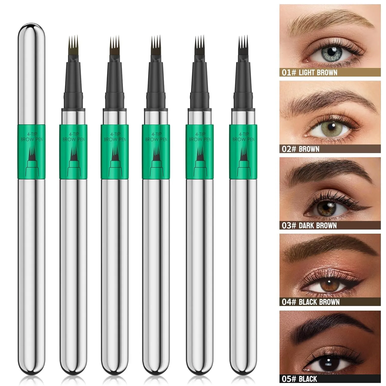 2 Pcs Microblading Eyebrow Pen Set with Eyebrow Brush, 3D Waterproof 4-Tip Precision Eyebrow Pencil, Long-Lasting Natural Fine Stroke Magic Eyebrow Pencil for Women Stay All Day (Brown)