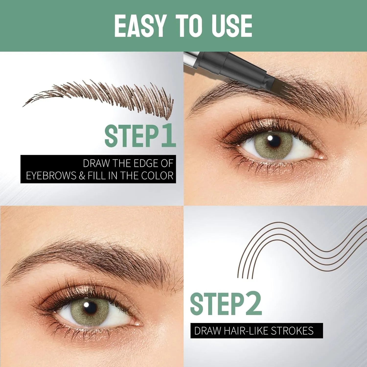 2 Pcs Microblading Eyebrow Pen Set with Eyebrow Brush, 3D Waterproof 4-Tip Precision Eyebrow Pencil, Long-Lasting Natural Fine Stroke Magic Eyebrow Pencil for Women Stay All Day (Brown)