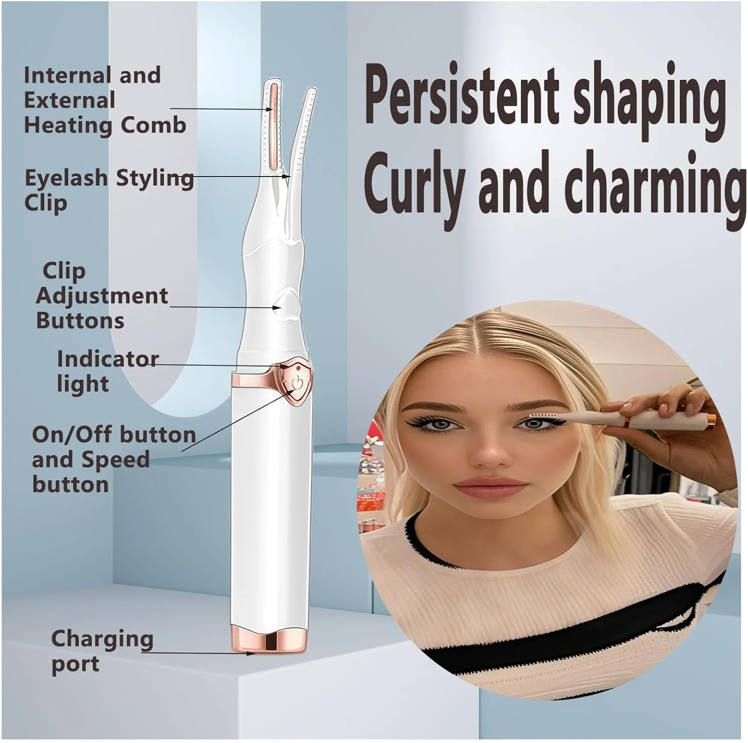 2025 New Heated Eyelash Curler,Mini Electric Eyelash Curler,Portable USB lash Eyelash Curler Heat,Electric Eyelash Curler,Eyelash Makeup Tools for Women Girls Beauty Enthusiasts (White)