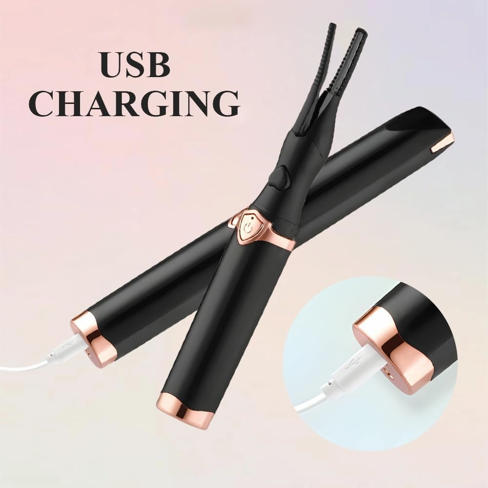 2025 Rechargeable Heated Eyelash Curler - Quick Heating, Instant Glam - USB Cable (Black White)