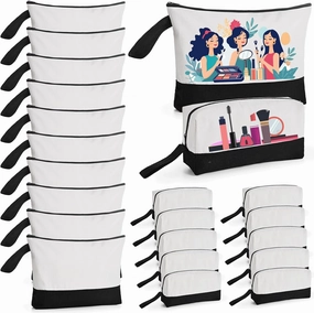 20 Pcs Canvas Makeup Bag with Bottom, 12oz Cotton Cosmetic Bag Set Bulk Multi-Purpose DIY Heat Transfer Makeup Bags with Black Zipper for Bridesmaid Makeup Bag Travel Toiletry Pouch Storage