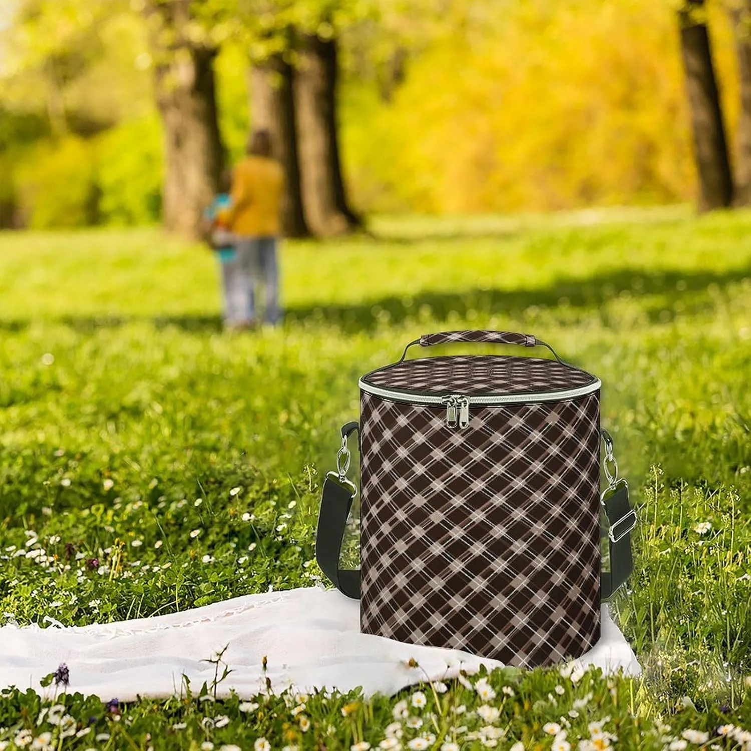 24 Cans Collapsible Soft Cooler Bag,Brown And White Large Leakproof Camping Cooler,Portable Travel Cooler for Picnic, Camping, Beach, Trip