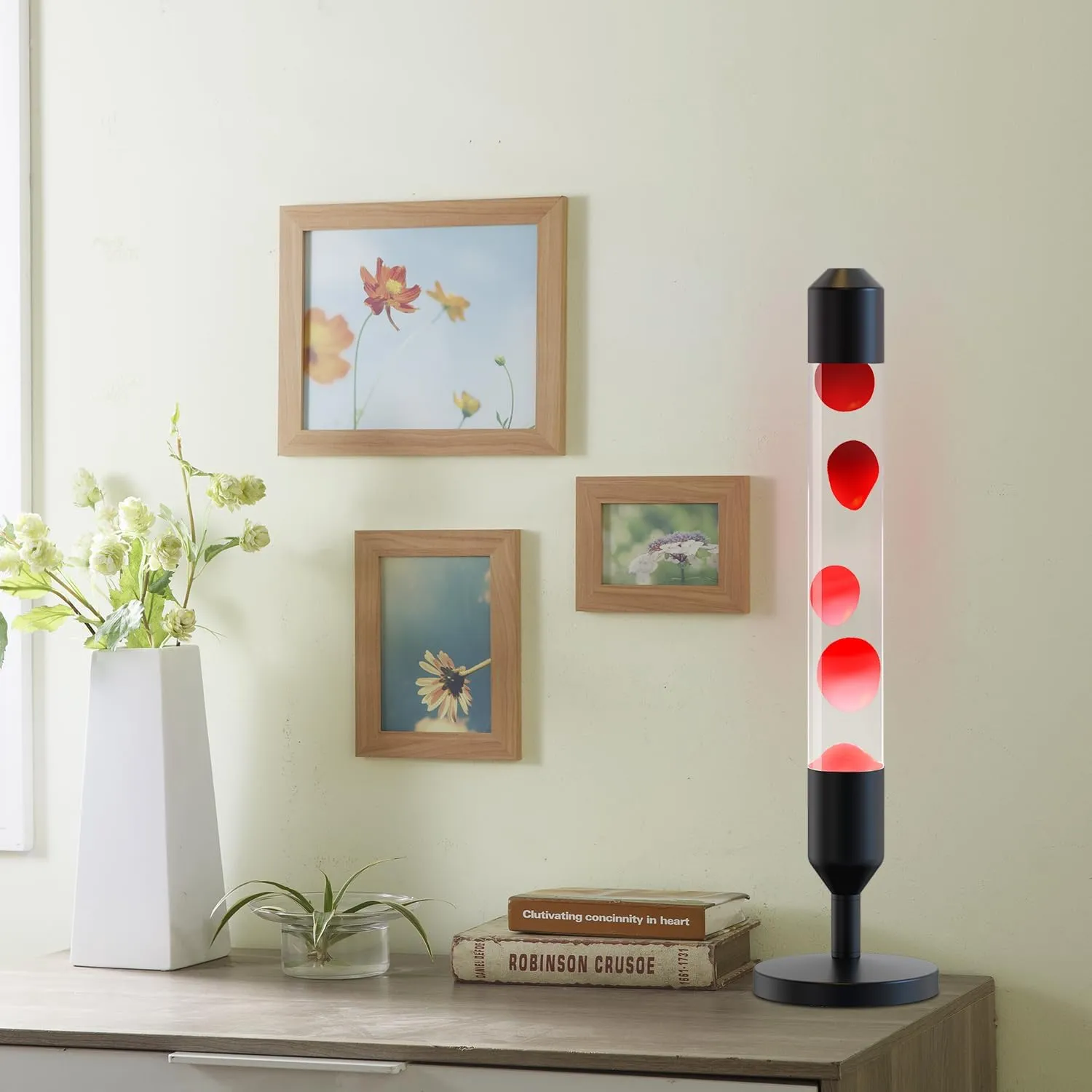 24.4-Inch Relaxing Liquid Motion Lamps,Magma Lamps, Home Decor Living Room Office Bedroom Lamp (Red Wax White Water/Black)
