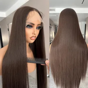 26 Inch Synthetic Straight Wig HD Lace Front Dark Brown Black Natural Color Pre Plucked With Baby Hair Ready to Wear Wigs SunKissed Lace Daily Synthetic Wig