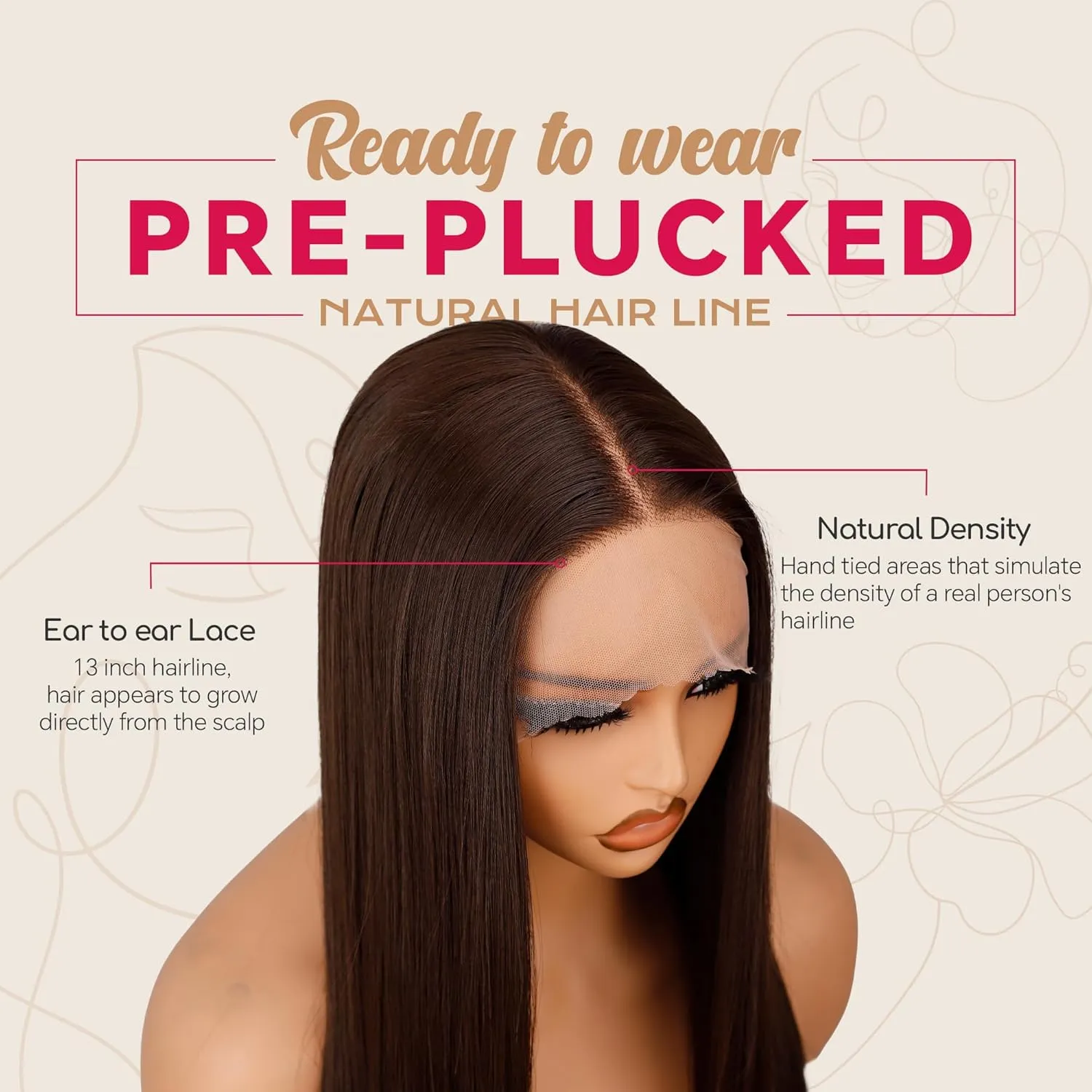 26 Inch Synthetic Straight Wig HD Lace Front Dark Brown Black Natural Color Pre Plucked With Baby Hair Ready to Wear Wigs SunKissed Lace Daily Synthetic Wig