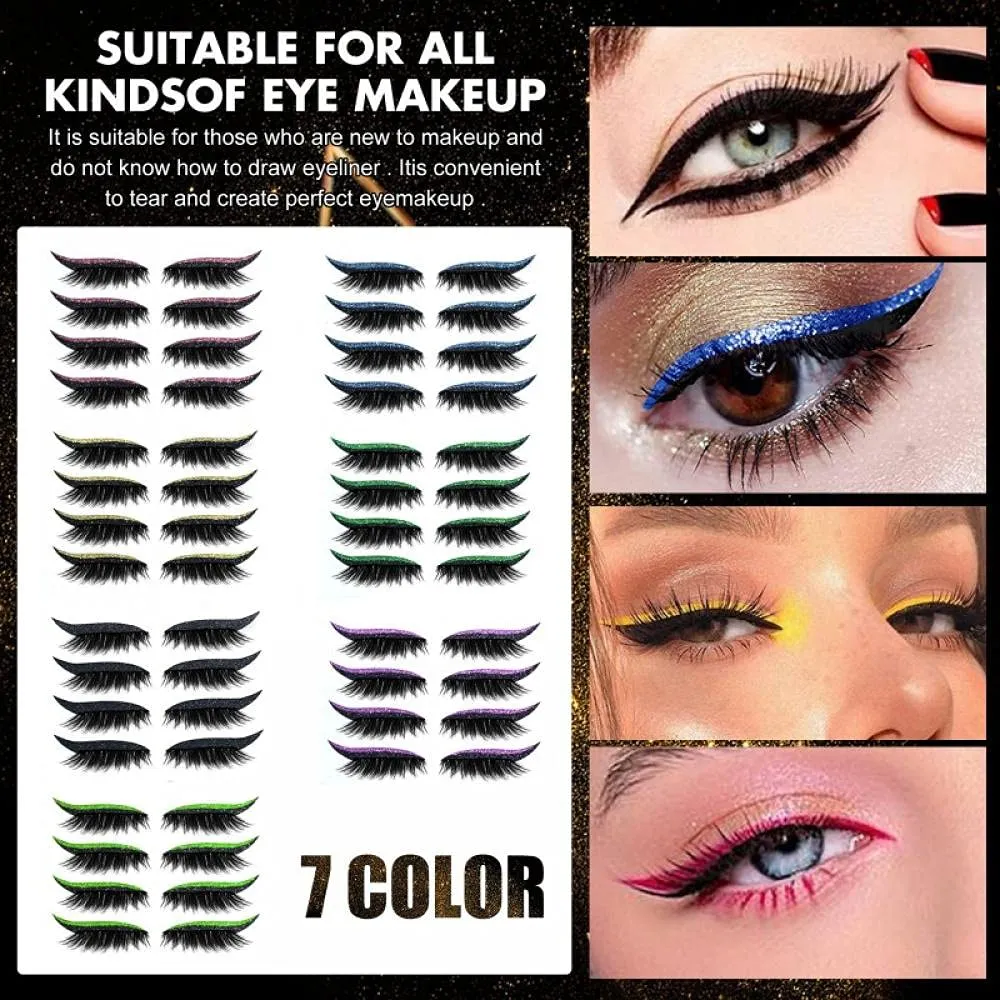 28 Pairs Eyeliner Stickers with Eyelash -Reusable Adhesive Eyeliner Eyelash Makeup Stickers -Cosmetic Quick Easy Application -Double Eyelid Tape Invisible Self-Adhesive Eye Line Strip Sticker