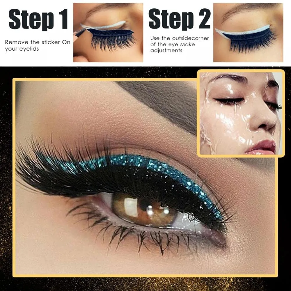 28 Pairs Eyeliner Stickers with Eyelash -Reusable Adhesive Eyeliner Eyelash Makeup Stickers -Cosmetic Quick Easy Application -Double Eyelid Tape Invisible Self-Adhesive Eye Line Strip Sticker