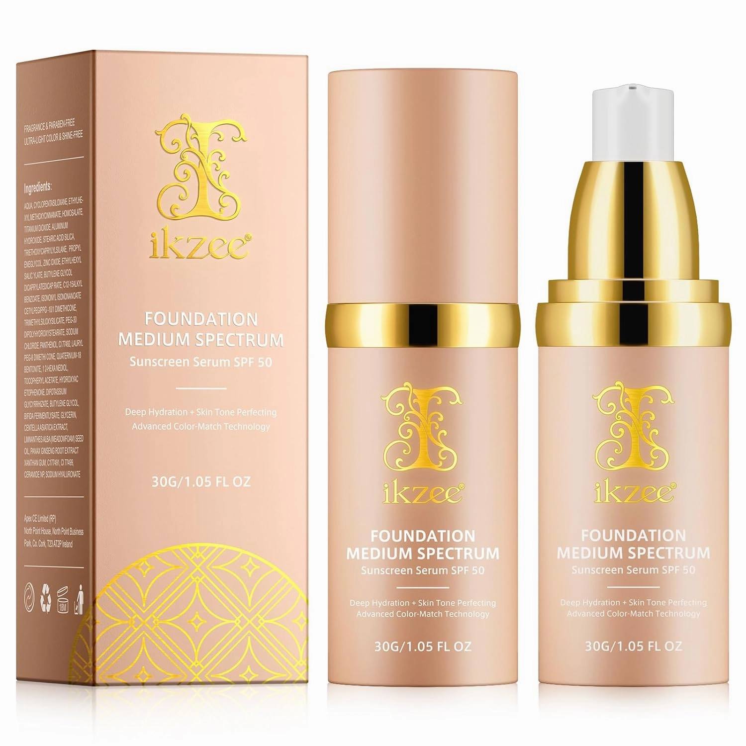 2 Pack Foundation 4 in 1, Medium Color Changing Foundation, Liquid Foundations Protect from Sun with SPF50 for Gym, Sports, Dancing, 1.05 fl.oz