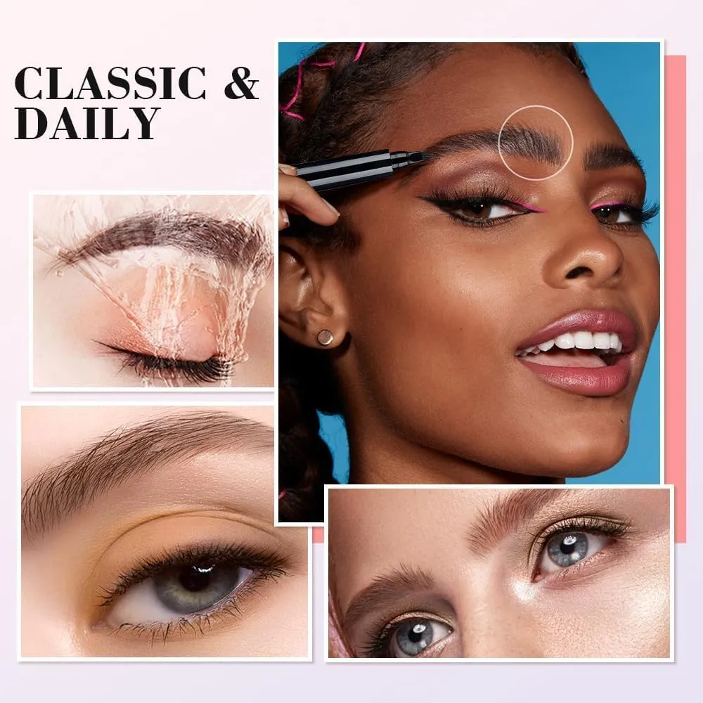 2Pc Microblading Eyebrow Pencil, Magic Eyebrow Tattoo Pencil 4 Fork Tip, Create Natural Hair-Like Brows, Waterproof Brow Pencil with Micro-Fork Tip (Brown-2pcs)