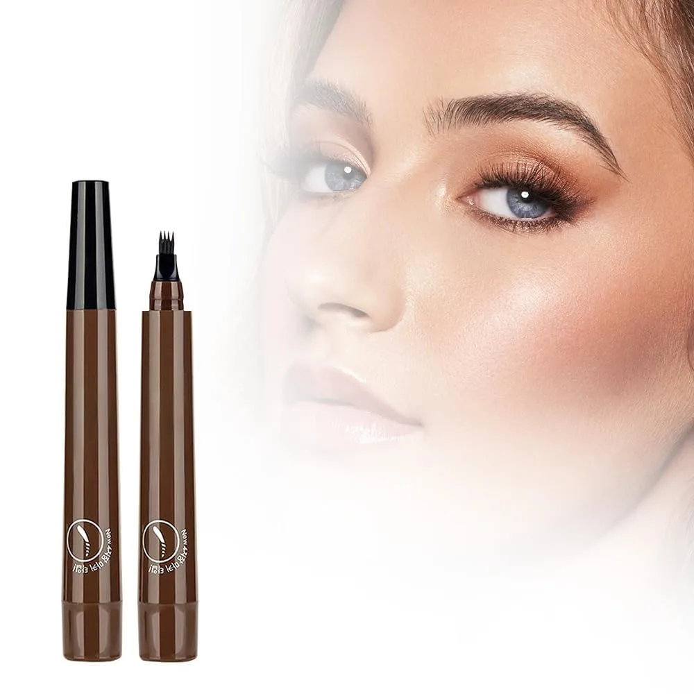 2Pc Microblading Eyebrow Pencil, Magic Eyebrow Tattoo Pencil 4 Fork Tip, Create Natural Hair-Like Brows, Waterproof Brow Pencil with Micro-Fork Tip (Brown-2pcs)