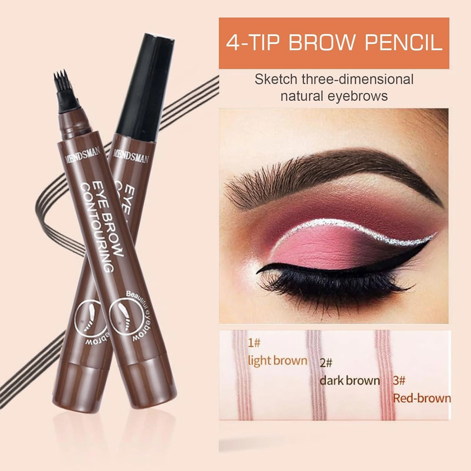 2PC Microblading Eyebrow Pen,Waterproof Microblading Eyebrow Pencil,2025 New Natural Fine Stroke Eyebrow Pen,4-Tip Magic Waterproof Brow Pencil with Micro-Fork Tip(Dark Brown Red)