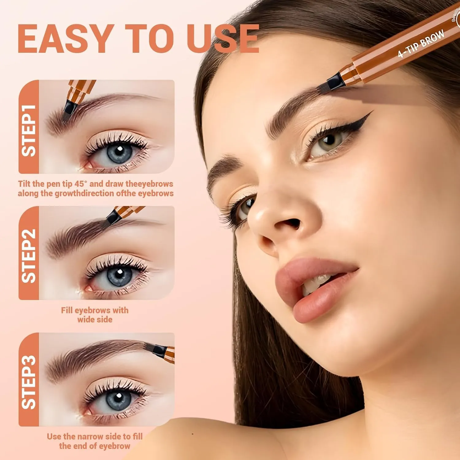 2Pcs Magic Microblading Eyebrow Pencil, 4-Tip Waterproof Brow Pencil with Micro-Fork Tip, Natural Fine Stroke Eyebrow Pen for Women (Black)