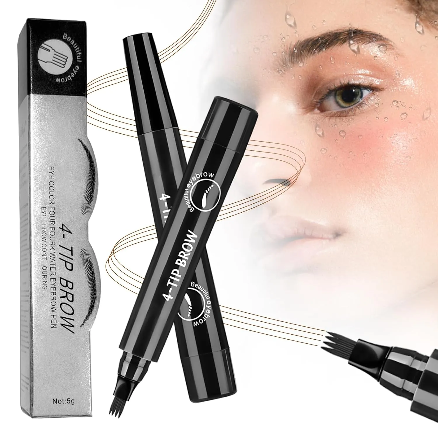 2Pcs Magic Microblading Eyebrow Pencil, 4-Tip Waterproof Brow Pencil with Micro-Fork Tip, Natural Fine Stroke Eyebrow Pen for Women (Black)
