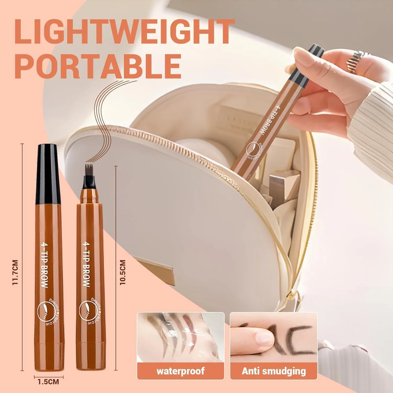 2Pcs Magic Microblading Eyebrow Pencil, 4-Tip Waterproof Brow Pencil with Micro-Fork Tip, Natural Fine Stroke Eyebrow Pen for Women (Black)
