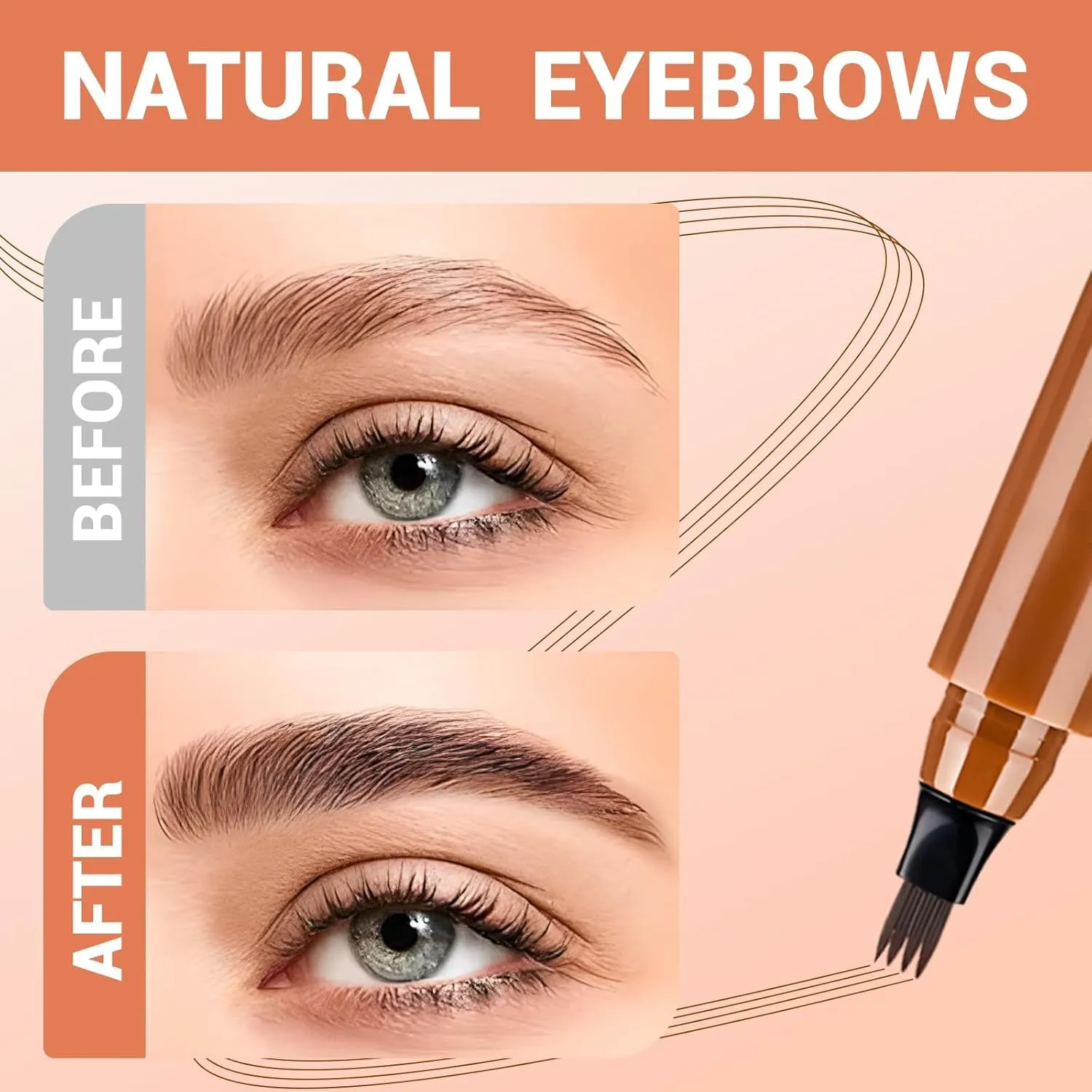 2Pcs Magic Microblading Eyebrow Pencil, 4-Tip Waterproof Brow Pencil with Micro-Fork Tip, Natural Fine Stroke Eyebrow Pen for Women (Black)