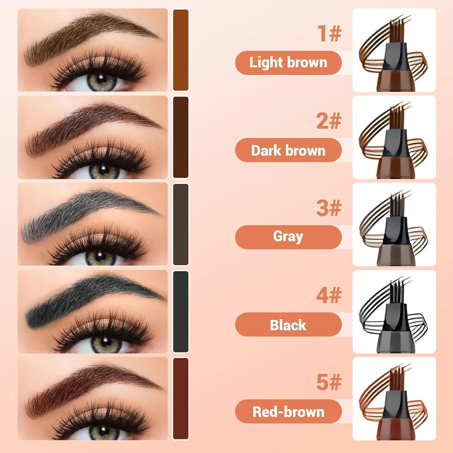2Pcs Magic Microblading Eyebrow Pencil, 4-Tip Waterproof Brow Pencil with Micro-Fork Tip, Natural Fine Stroke Eyebrow Pen for Women (Black)
