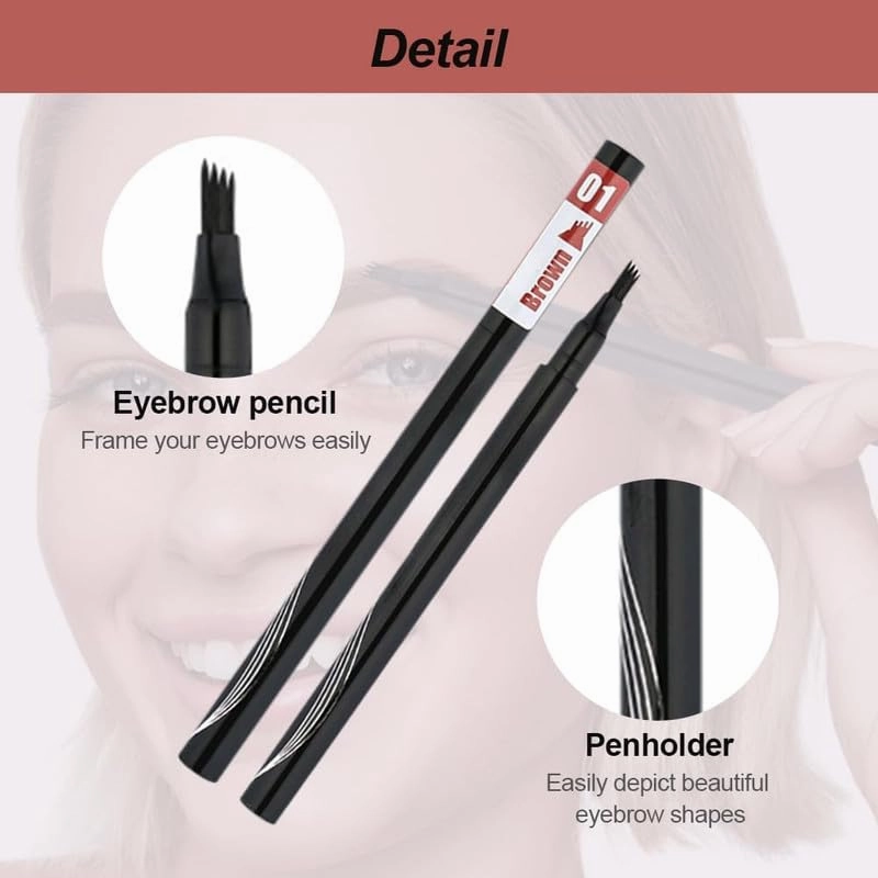 2PCS Eyebrow Microblading Pen, 2024 New 3D Waterproof Microblading Eyebrow Pencil Contouring Pen, 4 Fork Tip Magic Eyebrow Pencil, Microblading Eyebrow Pen for Natural Makeup All Day(#6-Red Brown)